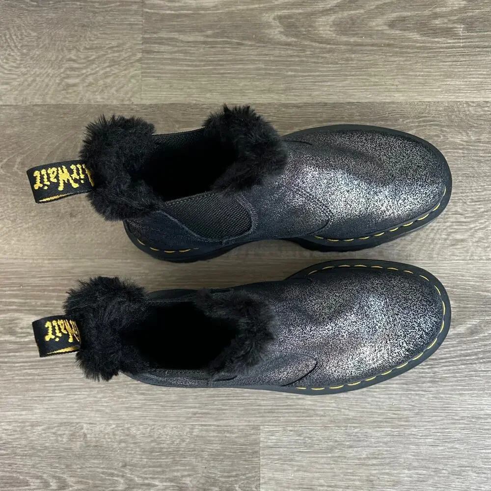 Dr Martens 2976 Quad Faux Fur Platform Chelsea Boot Black Metallic US 9 EU 41